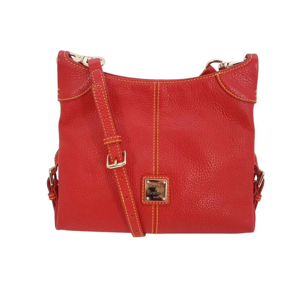 Dooney & Bourke Red Pebbled Leather Crossbody Bag with‎ Contrast Stitching